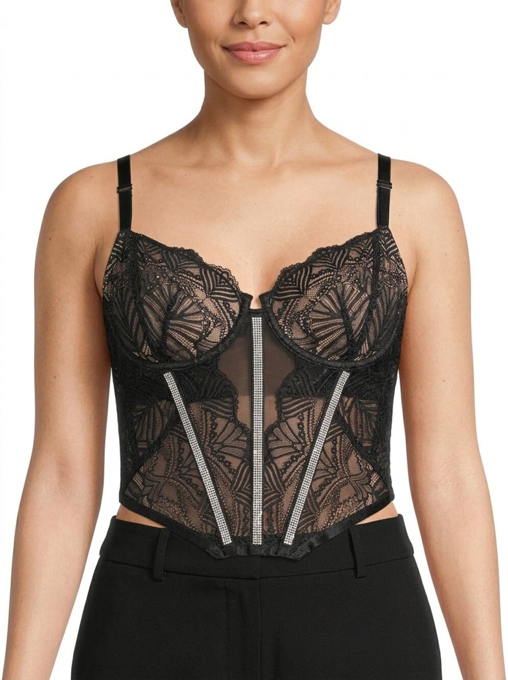 Torrid Black Lace Rhinestone Embellished Corset Bustier Top Women Size 0